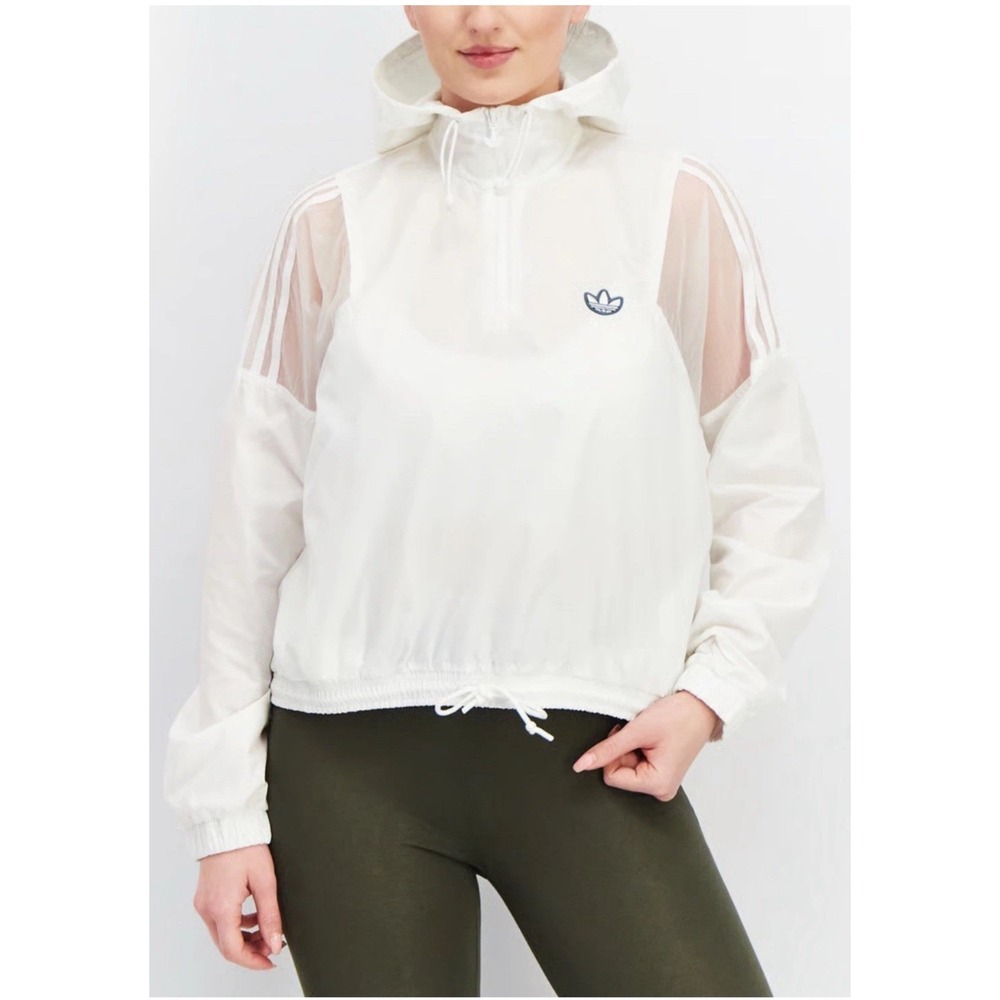Adidas Originals Jacket Women M White Cropped Windbreaker Mesh Panel Half Zip